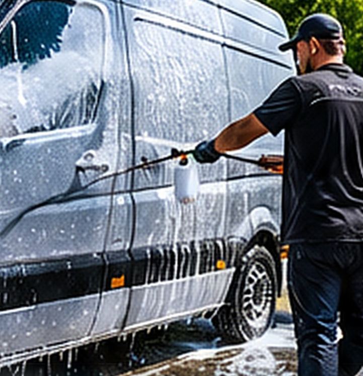 Valeter snow foaming a white van